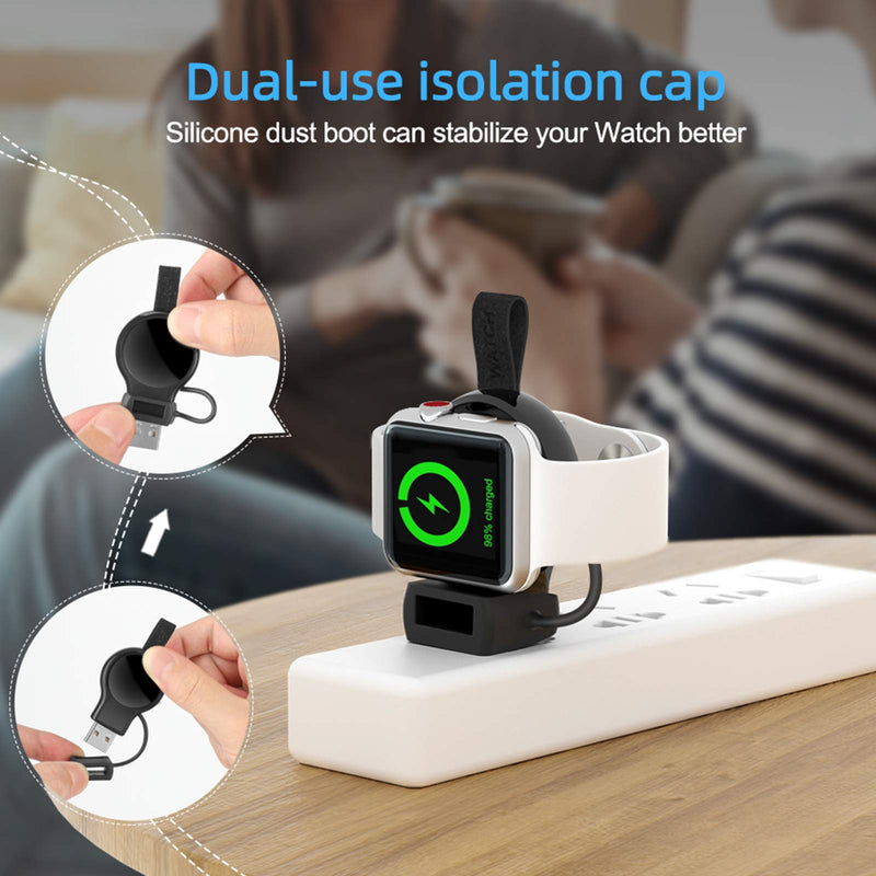 NEWDERY Charger for Apple Watch Portable iWatch USB Wireless Charger, Travel Cordless Charger with Light Weight Magnetic Quick Charge for Apple Watch Series 7 6 5 4 3 2 1 SE (Black) Black