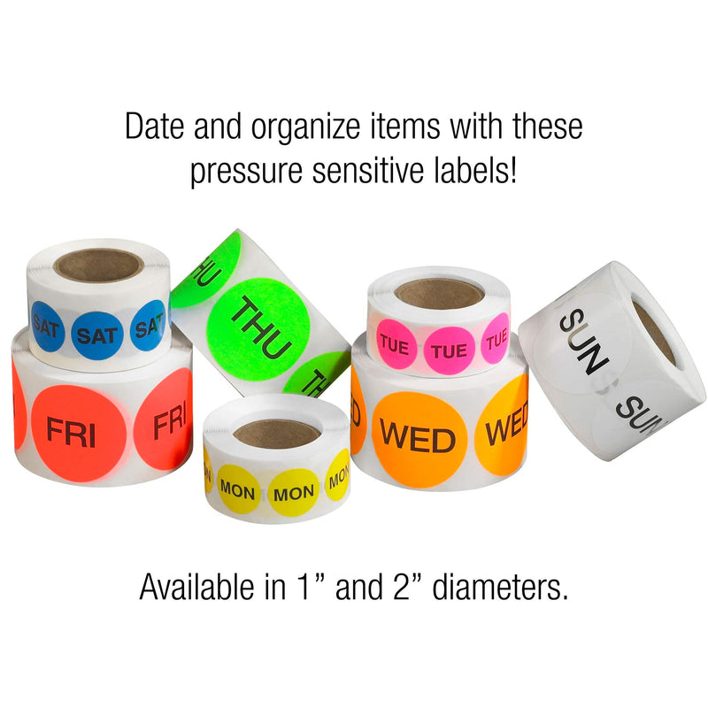 Ship Now Supply SNDL6501 Tape Logic Inventory Circle Labels, Days of The Week,"MON", 1", Fluorescent Yellow (1 Roll of 500 Labels)