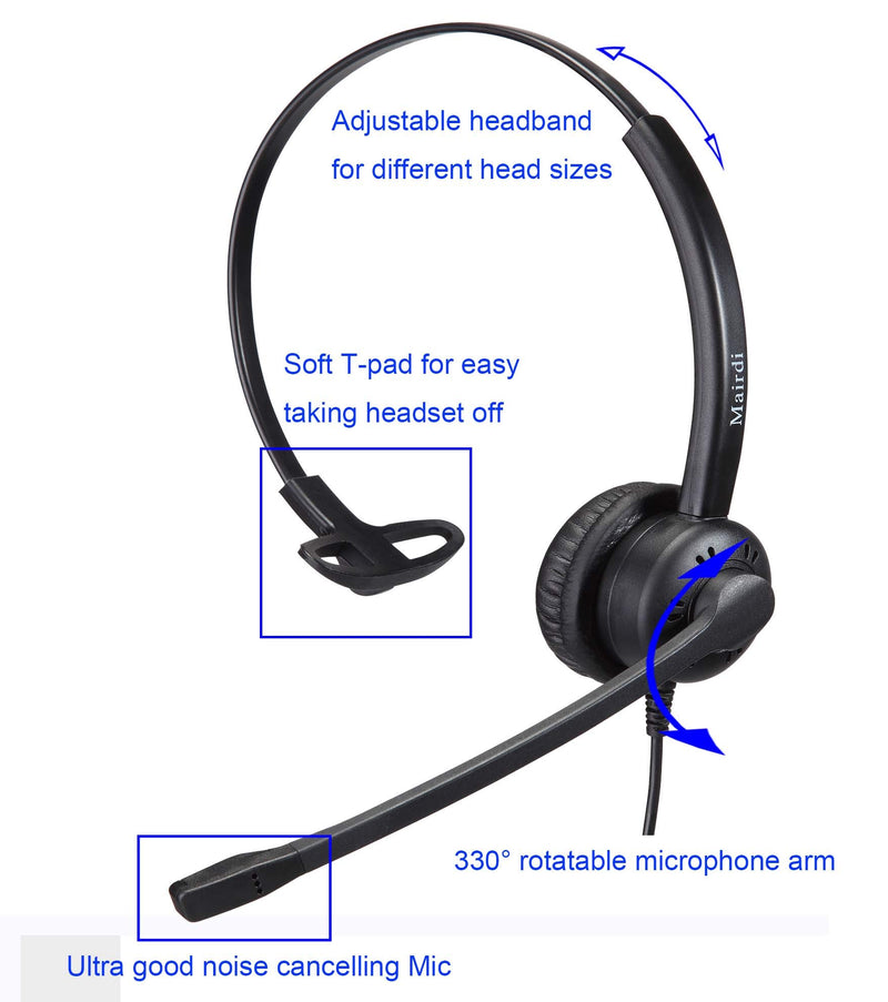 Telephone Headset with RJ9 & 3.5mm Connectors for Landline Deskphone and Smartphone PC Laptops, Call Center Office Headset with Noise Canceling Microphone for Yealink Grandstream Snom