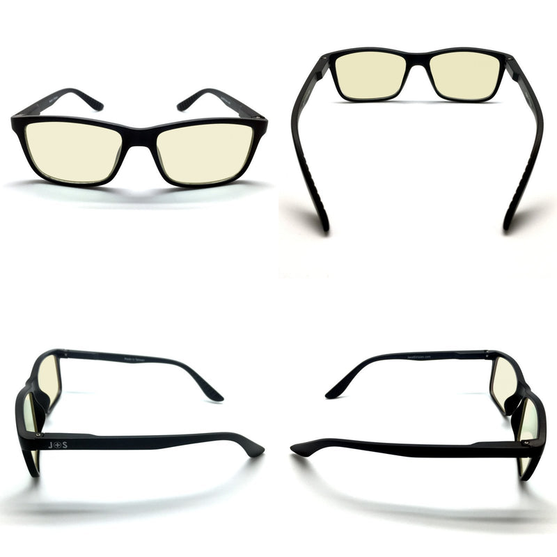 J+S Vision Blue Light Shield Computer/Gaming Glasses - 0x Magnification Classic Rectangle Frame Low Color Distortion Lens - Black Frame