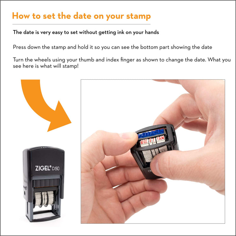 ZIGEL D50 Date Stamp with Entered - Self Inking Date Stamp - Blue/Red