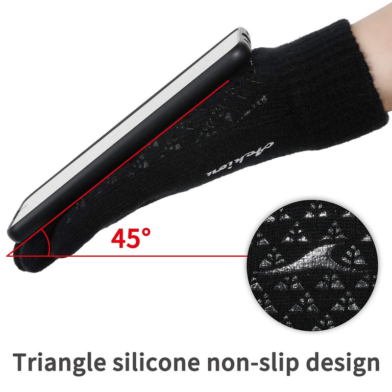 Achiou Winter Knit Gloves Touchscreen Warm Thermal Soft Lining Elastic Cuff Texting Anti-Slip 3 Size Choice for Women Men Black Medium