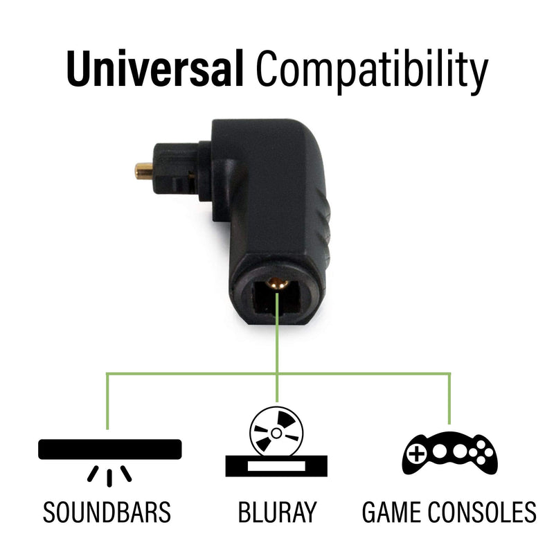 C2G 90Âº Optical Audio Cable Adapter - Right Angle Adapter Rotates 360Âº For Connecting Toslink Optical Cables In Tight Spaces - Gold Plated Plugs With Strong Outer Shell For Durability - 40016, Black, 2 x 3 x 1 inches