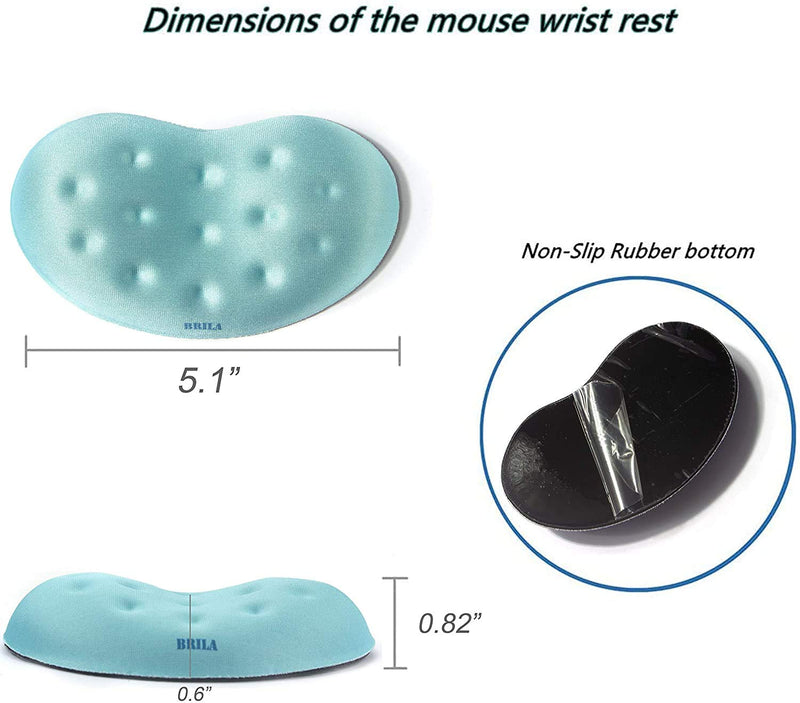 BRILA Memory Foam Mouse & Keyboard Wrist Rest Support Pad Cushion Set for Computer, Laptop, Office Work, PC Gaming - Massage Holes Design - Easy Typing Wrist Pain Relief (Aquamarine Bundle) Aquamarine Bunlde