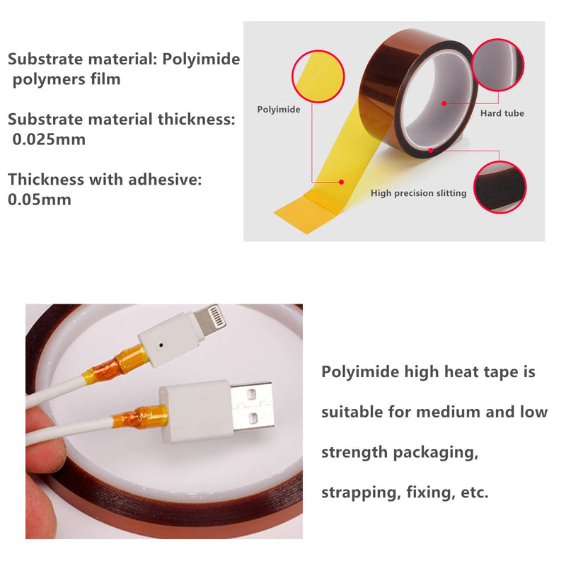 TXINLEI High Temperature Tape, 2 inch (50mm) X 108 FT (33M) Polyimide Resistant Tape Silicone Adhesive for 3D Print Platform, Soldering,