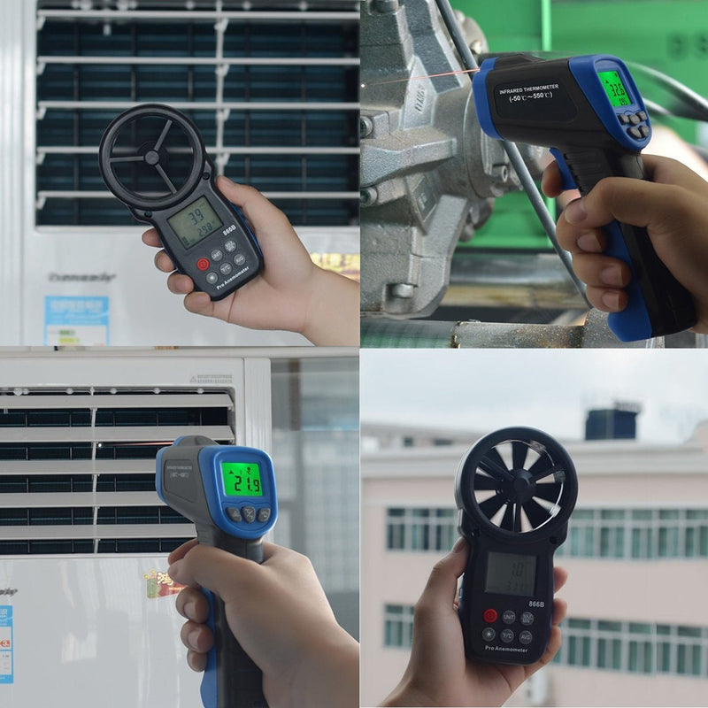 HOLDPEAK 981C Non-Contact Infrared Thermometer Digital Laser Infrared Thermometer -58 to 1022℉ (-50 to 550℃) with Adjustable Emissivity + 866B Digital Anemometer Handheld Wind Speed Meter (2Packs) 866B Anemometer + 981C Thermometer(58-1022℉）