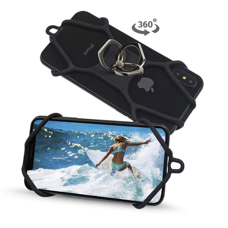 Gear Beast Universal Cell Phone Lanyard - Silicone Neck Phone Holder and Ring Grip - Compatible with Most Smartphones, Black