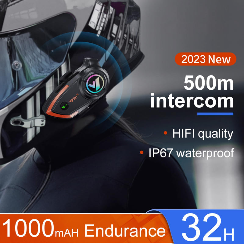 Khptop Motorcycle Helmet Bluetooth Headset 500meters 2 Riders Bluetooth Helmet Intercom Headset with CVC Noise Sound Quality Speakers Communication Systems Motorcycle Riding/Snowmobile/Cycling/Sports Single Pack