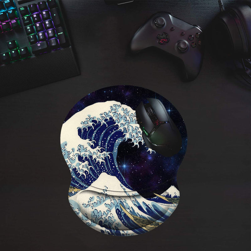 Gaming Mouse Pad and Coaster, Ergonomic Mouse Pad with Wrist Support Gel, Non-Slip PU Base, Easy Typing Pain Relief Effect, Suitable for Office and Home (2-Starry Japanese Kanagawa Great Heavy Wave) Starry Japanese Kanagawa Great Heavy Wave