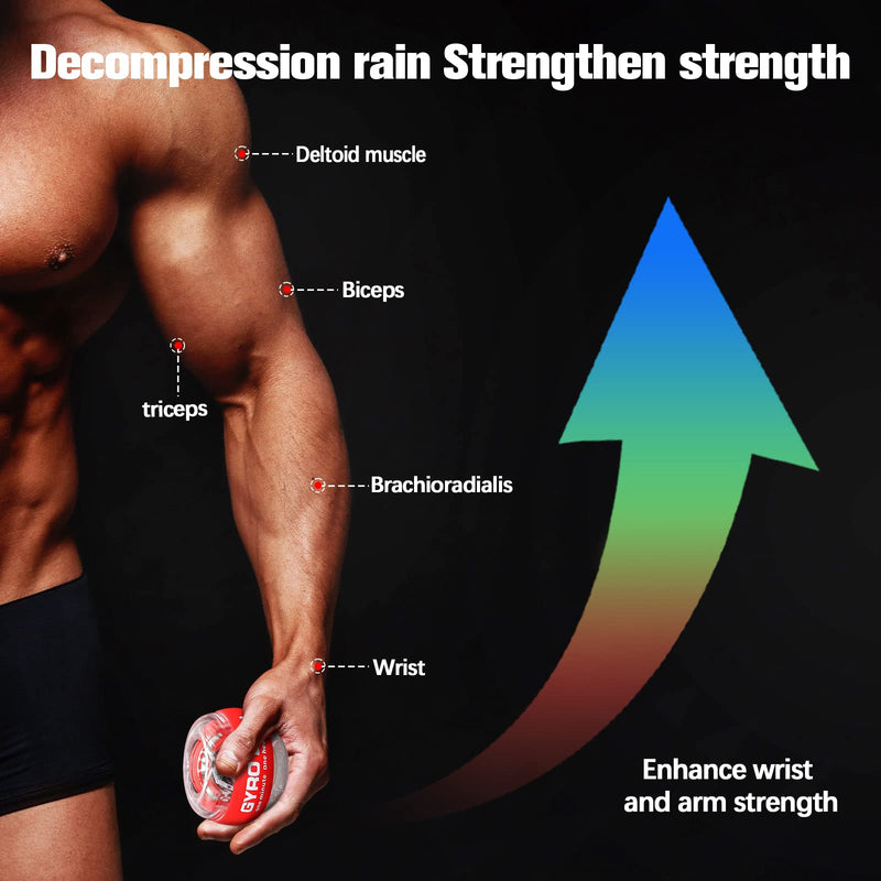 JIN BD Wrist Trainer Ball Auto-Start Wrist Strengthener Gyroscopic Forearm Exerciser Gyro Ball for Strengthen Arms, Fingers, Wrist Bones and Muscles Red