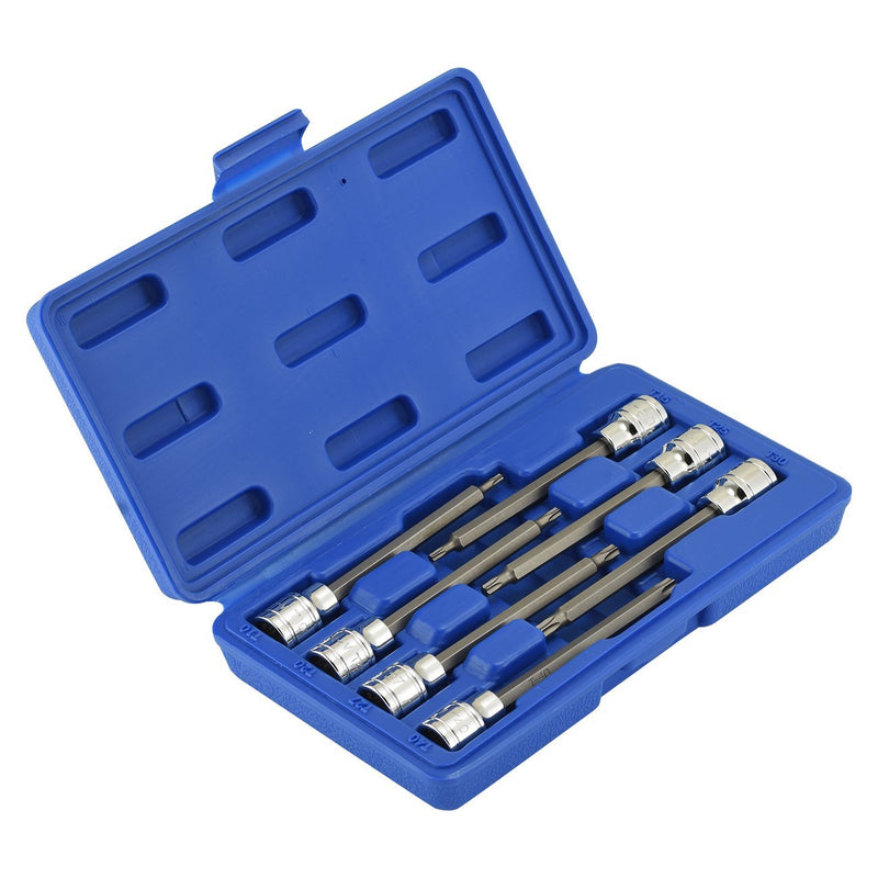 NEIKO 10080A 3/8” Drive Extra Long Torx Star Bit Socket Set | 7 Piece | T10 to T40 | 4-3/8” Length Standard