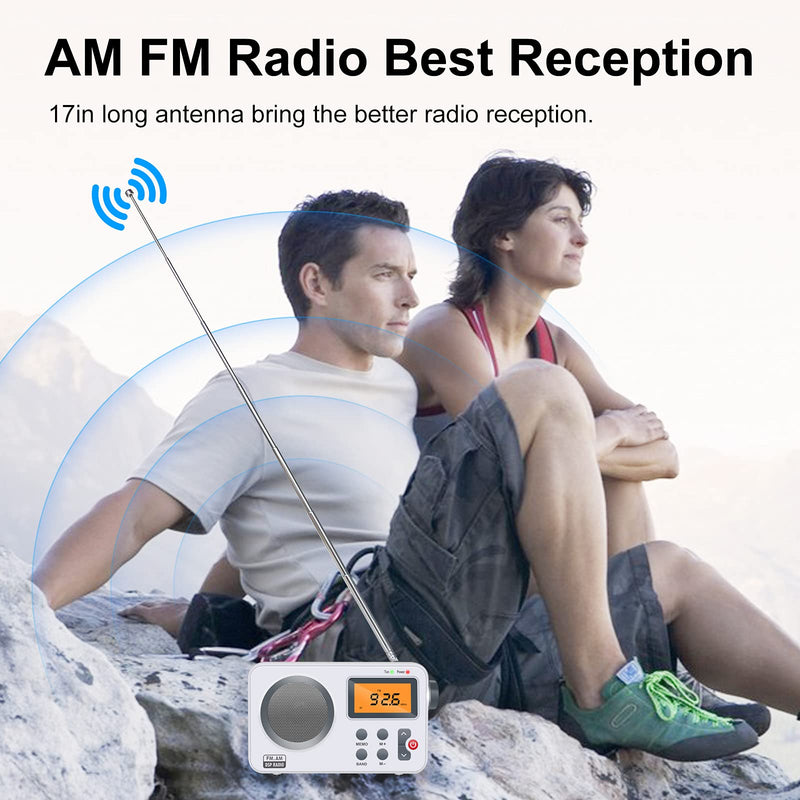 Vnaovd Portable AM FM Radio, Best Reception and Longest Lasting Personal Pocket Radio with LCD Screen, Digtail Alarm Clock, Compact AM FM Player Operated by Power Plug or 4AA Batteries(Not Included) SY801