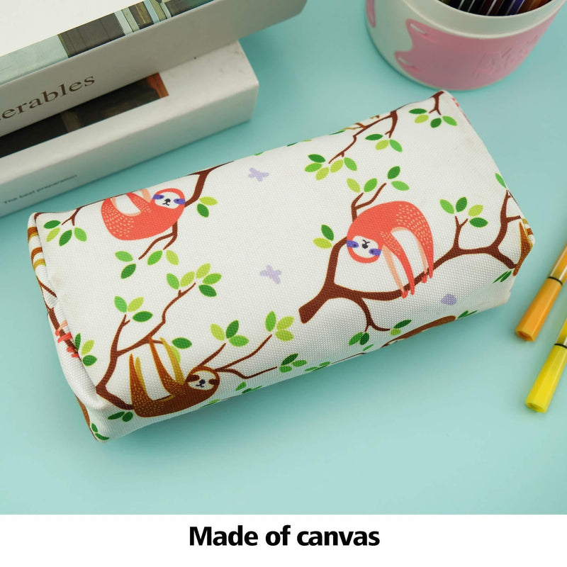 LParkin Cute Sloth Large Capacity Canvas Pencil Case Pen Bag Pouch Gadget Stationary Case Makeup Cosmetic Bag Kawaii Box