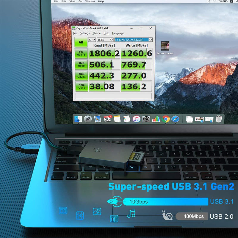CFexpress Card Reader, Rocketek USB 3.1 Gen 2 10Gbps CFexpress Reader, Portable Aluminum CFexpress Memory Card Adapter Thunderbolt 3 Port Connection Support Android/Windows/Mac OS