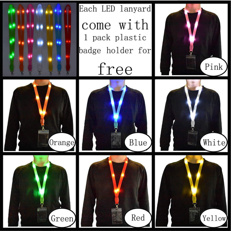 LED Light Up Flashing Cruise Lanyards Keychain Key Holder Neck Straps Necklace 7 Pack Colorful With 7 Pack Plastic Badge Holder