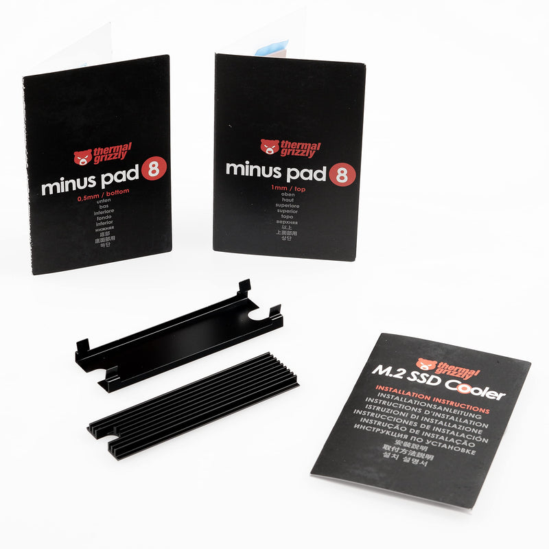 Thermal Grizzly NVMe M.2 SSD Cooler - 2x Thermal Pad, Aesthetic Black Color, SSD Heatsink M.2 - Passive Cooler to Eliminate Speed Reduction of M.2 2280 Solid State Drive