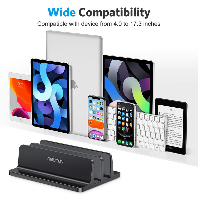 [Updated Dock Version] Vertical Laptop Stand, OMOTON Double Desktop Stand Holder with Adjustable Dock (Up to 17.3 inch), Fits All MacBook/Surface/Samsung/HP/Dell/Chrome Book (Black) Black