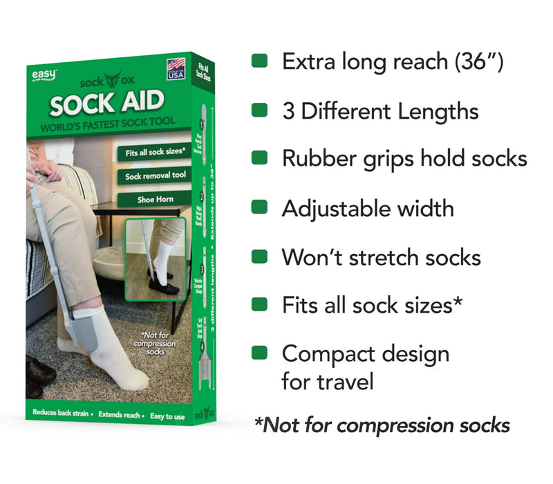 Sock Ox - Extended Length Sock Remover and Long Shoe Horn - Easy On and Off Stocking Slider - Dressing Aid for Senior Men and Women