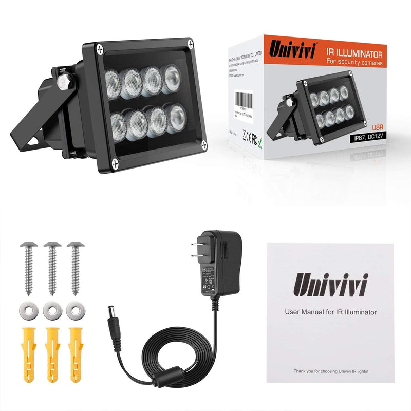 Univivi IR Illuminator 90 Degree Wide Angle 8-LEDs IR Infrared Light for Security Cameras 8 Watt