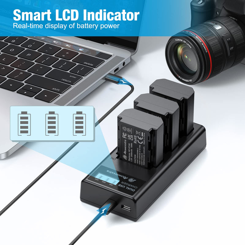 Powerextra Replacement Sony NP-FZ100 Battery and LCD Triple Charger for Firmware 2.0 Sony Alpha A7 III, A7R III, A9, Sony Alpha 9, A7R3, a6600, a7R IV, Alpha a9 II, Alpha 9R, A9R, Alpha 9S Camera