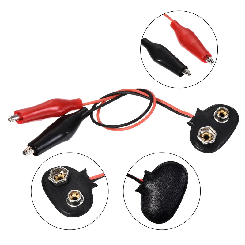 uxcell 9V Battery Snap Connector to Insulated Dual Alligator Clips Test Cable 13cm Length for Electric Testing Work, 5 Pcs