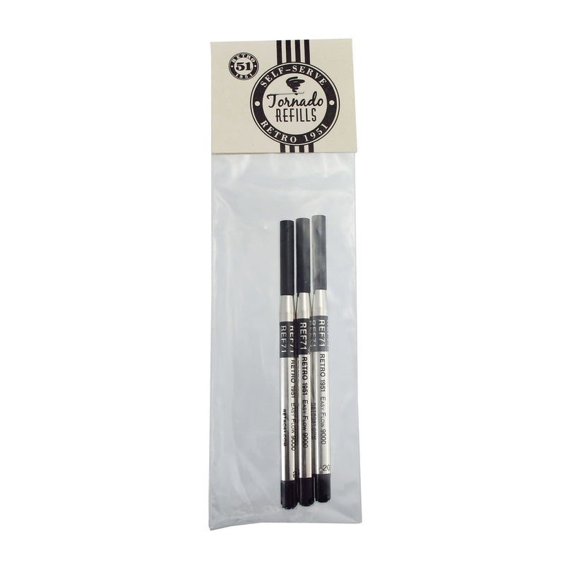 Retro 1951 Easy Flow 9000 Ballpoint Ink Refill, Black, 3-Pack (REF71-B)