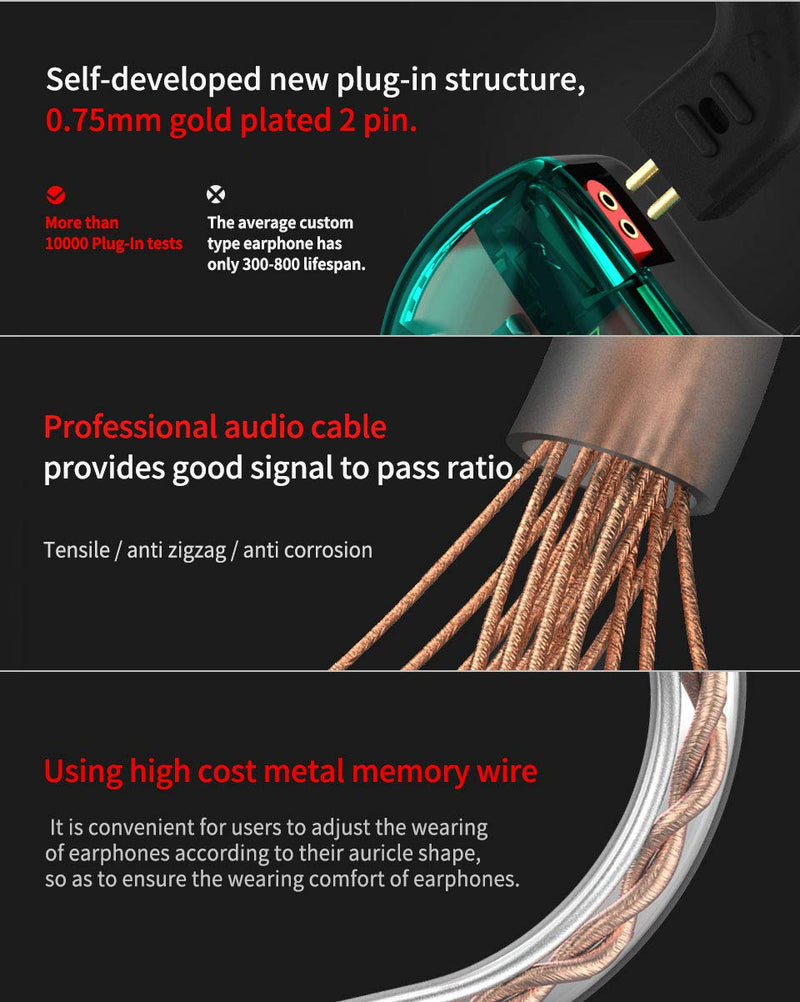KZ AS10, LINSOUL 5BA HiFi Stereo in-Ear Earphone High Resolution Earbud Headphone with 0.75mm 2 pin Cable, Five Balanced Armature Drivers, Noise Cancelling (Without Mic, Black) Without Mic