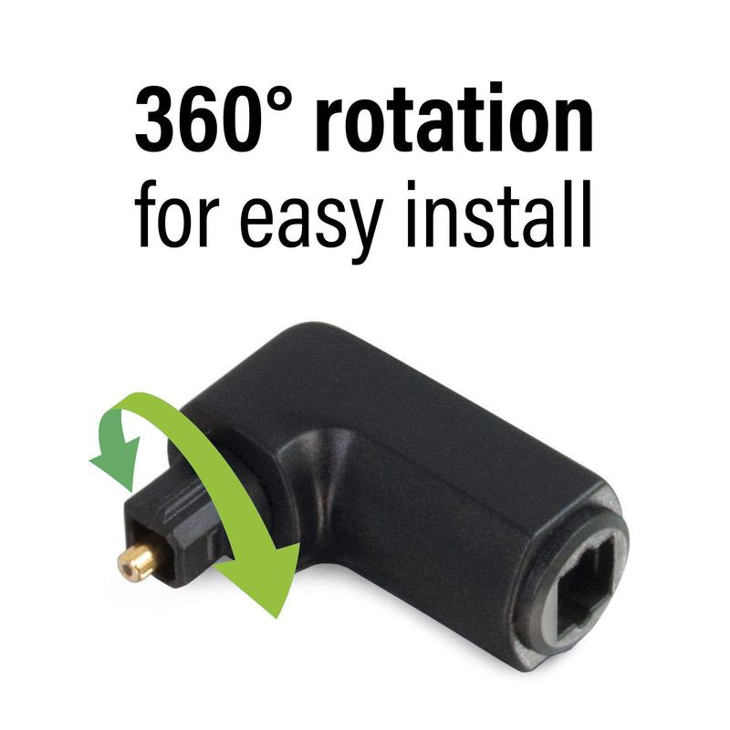 C2G 90Âº Optical Audio Cable Adapter - Right Angle Adapter Rotates 360Âº For Connecting Toslink Optical Cables In Tight Spaces - Gold Plated Plugs With Strong Outer Shell For Durability - 40016, Black, 2 x 3 x 1 inches