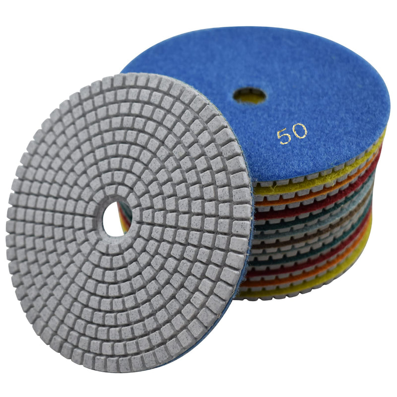Konfor Diamond 5 Inch Wet Polishing Pads for Granite Marble Travertine Terrazzo Engineered Stone (Pack of 7)