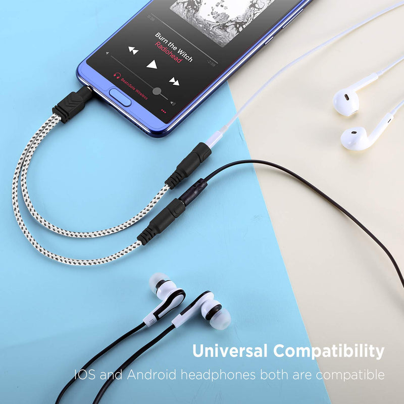 Headphone Splitter, DUKABEL Knitted 3.5mm Audio Splitter TRS 3-Pole Aux Splitter Cable for Headphones Earphones Speakers -Zebra White 9.8 inch / 25 cm Zebra White