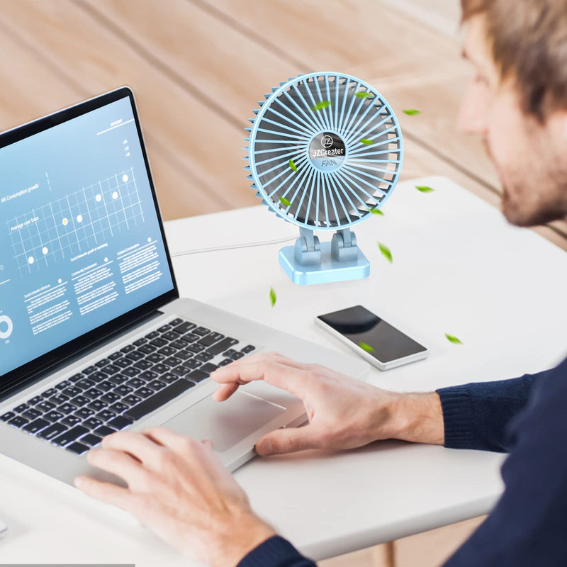 JZCreater USB Desk Fan, 3 Speeds Desktop Table Cooling Fan in Single Button , Head Rotation Strong Wind, Quiet Mini USB Personal Fan for Home Desktop Office Table, Sky Blue