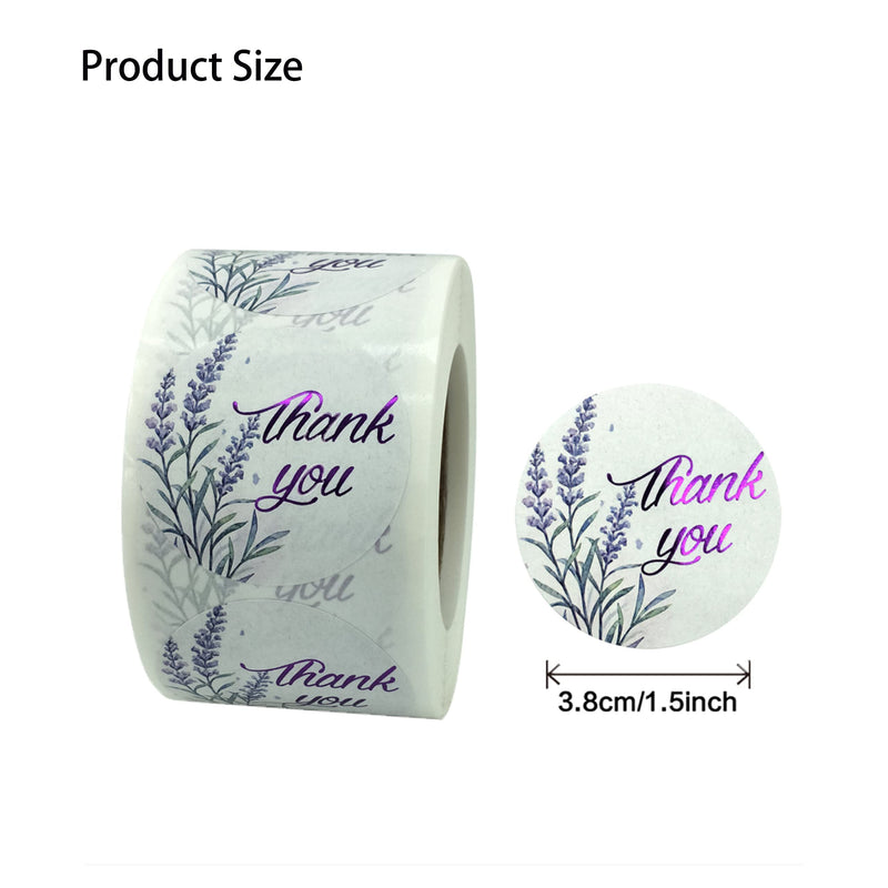 PMCDS2G Thank You Stickers Seals Blinking Purple with Lavender 1.5" 500pcs in 1 Roll for Gift Décor Thank You Cards Small Business Handmade Crafts