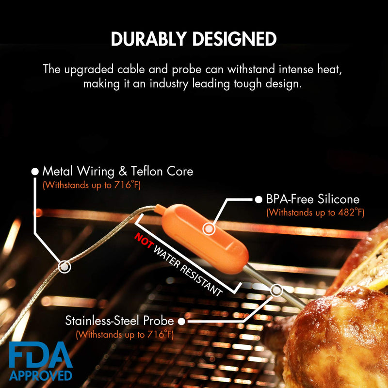 Tenergy Solis Digital Meat Thermometer, APP Controlled Wireless Bluetooth Smart BBQ Thermometer w/ 6 Stainless Steel Probes, Large LCD Display, & Carrying Case, Cooking Thermometer for Grill & Smoker 1 x Thermometer + 6 x Probes