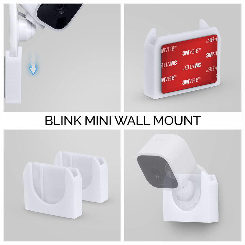 Adhesive Wall Mount for Blink Mini Camera, 2 Pack, No Hassle Holder, Strong 3M VHB Tape, No Screws, No Mess Install, Bracket Stand (White) by Brainwavz White