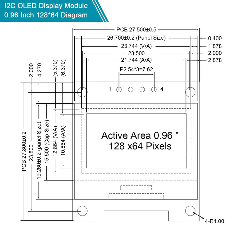 5 Pieces 0.96 Inch OLED Module 12864 128x64 Driver IIC I2C Serial Self-Luminous Display Board Compatible with Arduino Raspberry PI (Blue) Blue