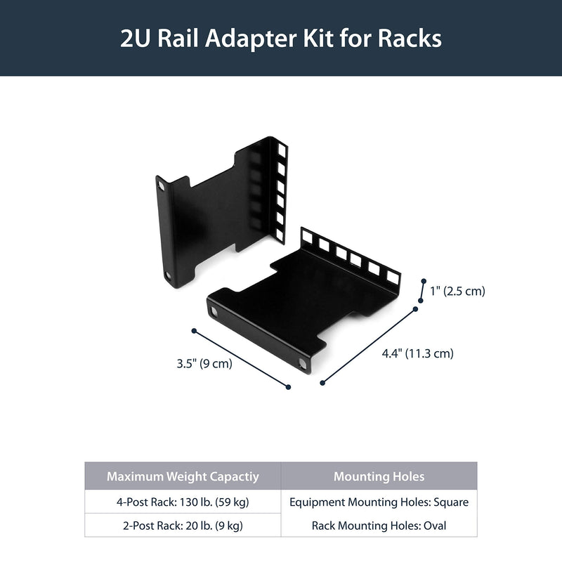 StarTech.com Server Rack Depth Extender - 2U - 4in / 10 cm - TAA Compliant - Recessed Rack Adapter - Rack Mount Adapter Kit - Network Rack Extender (RDA2U) 1"x3.5"x4.4"