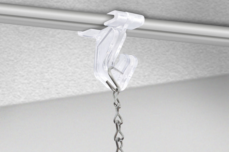 Pack of 100 - Crystal Clear Hinged Polycarbonate Ceiling Hooks for Drop-Ceiling T-Bars, Holds up to 15 lbs. 1"W x 1 Â½"H