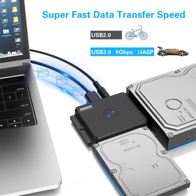 FIDECO SATA/IDE to USB 3.0 Adapter, Hard Drive Adapter Cable Converter for Universal 2.5/3.5 Inch IDE and SATA External HDD SSD, 5.25-Inch DVD-ROM/CD-ROM/CD-RW/DVD-RW/DVD+RW, Support 16TB (Cable PL03) SATA/IDE Cable PL03