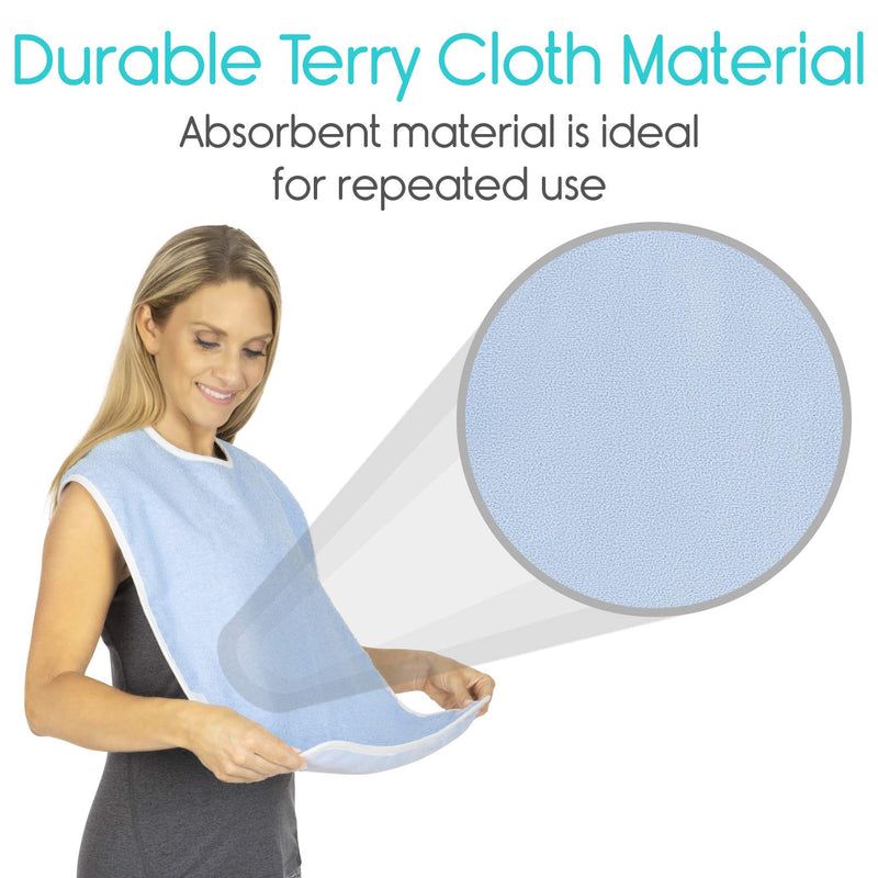 Vive Adult Bibs (2 Pack) - Waterproof Apron Set for Men, Women for Eating with Adjustable Strap - Washable Reusable Large Terry Cloth for Elderly, Seniors and Disabled - Extra Long Clothing Protector 2