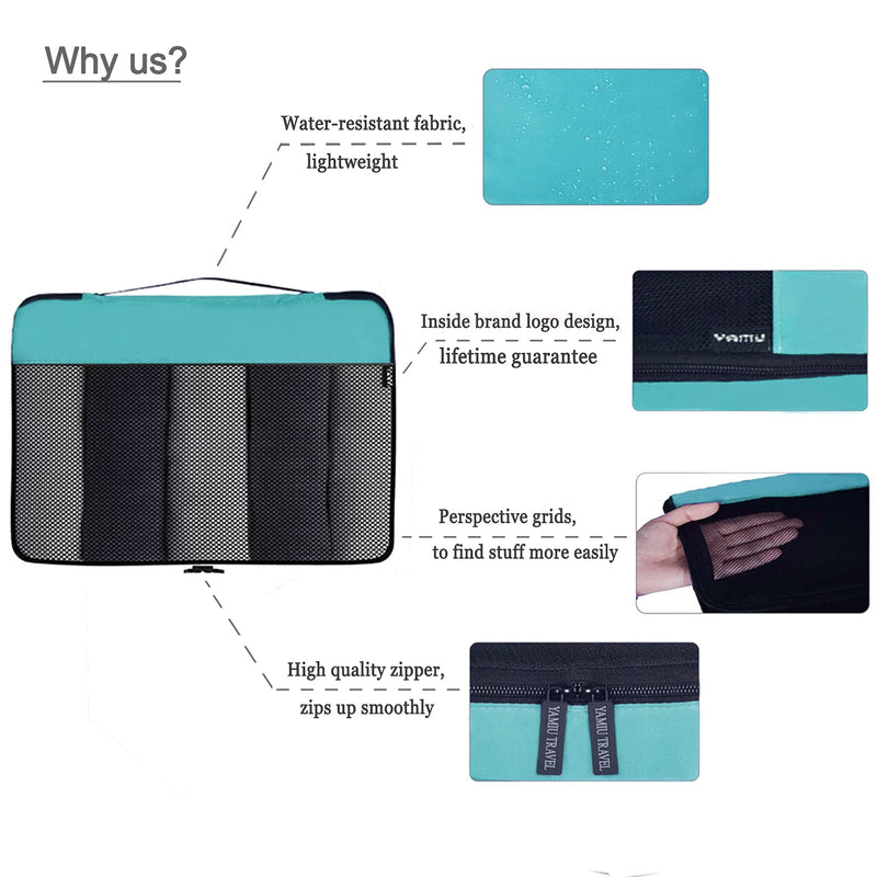 YAMIU Packing Cubes 7-Pcs Travel Organizer Accessories with Shoe Bag & 2 Toiletry Bags Blue