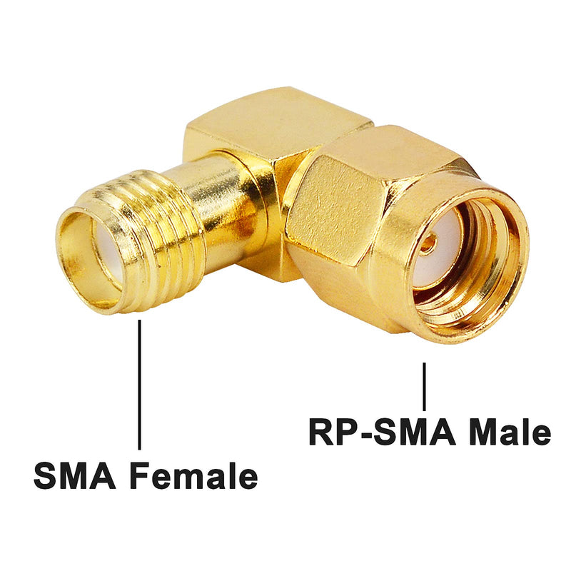 BOOBRIE SMA Female to RP SMA Male 90-Degree Adapter 2PCS