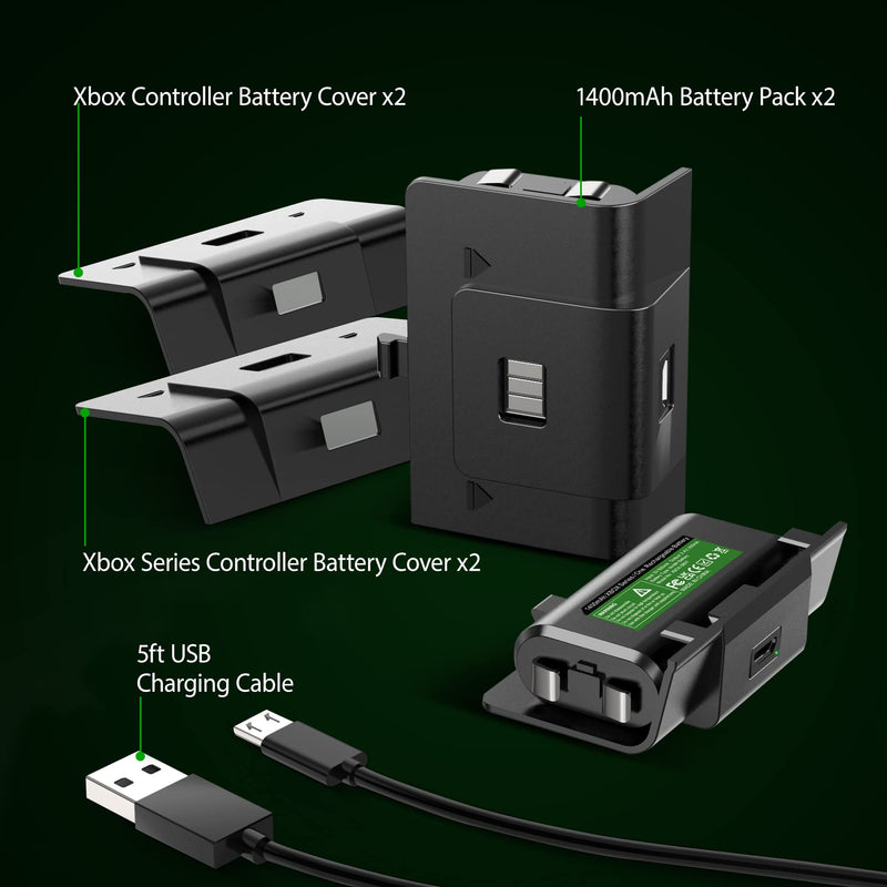 2 Pack Rechargeable Controller Battery Pack for Xbox One/Xbox Series X S with 4 Battery Cover Play and Charge Kit with Micro USB Charging Cable for Xbox 1 S/X/Elite Wireless Remote XB-SB01