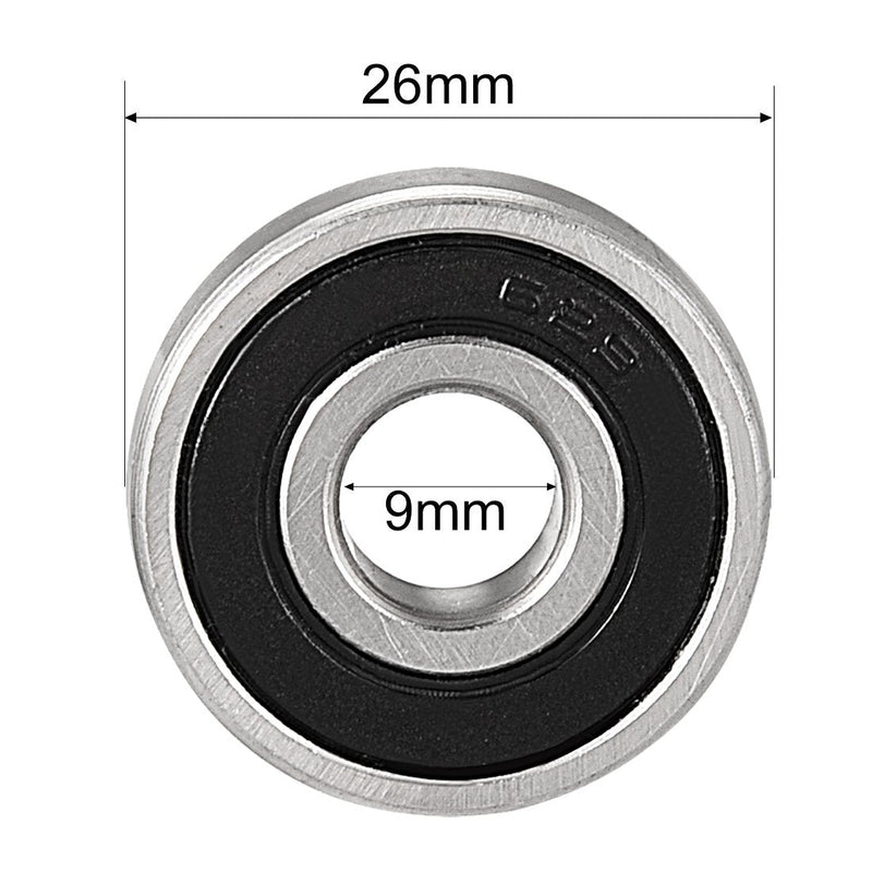 uxcell 629-2RS Ball Bearing 9mm x 26mm x 8mm Double Sealed 180029 Deep Groove Bearings, Carbon Steel (Pack of 4)