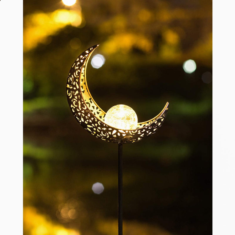 Homeimpro Garden Solar Lights Pathway Outdoor Moon Crackle Glass Globe Stake Metal Lights,Waterproof Warm White LED for Lawn,Patio or Courtyard (Bronze)