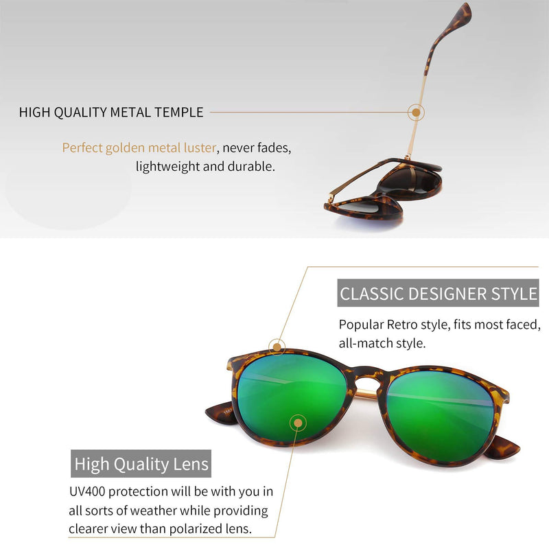 SUNGAIT Vintage Round Sunglasses for Women Men Classic Retro Designer Style Amber Frame(matte Finish)/Green Lens