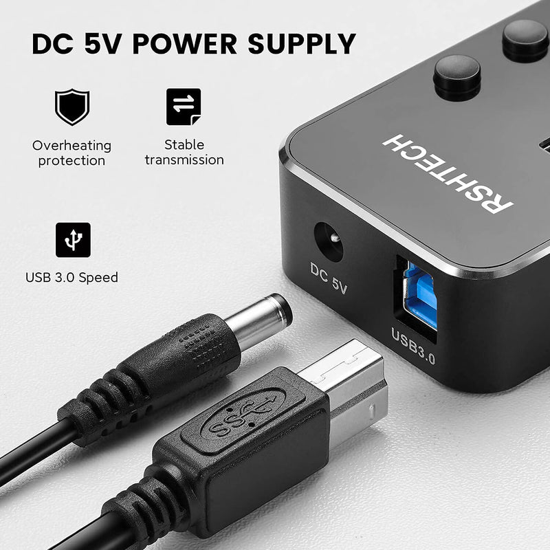 Powered USB hub RSHTECH 4 Port USB C to USB 3.0 Port Hub Expander Aluminum Portable USB 3.0 hub Splitter with 5V AC Adapter and Individual On/Off Switches (RSH-516-C) 4 port powered USB C hub