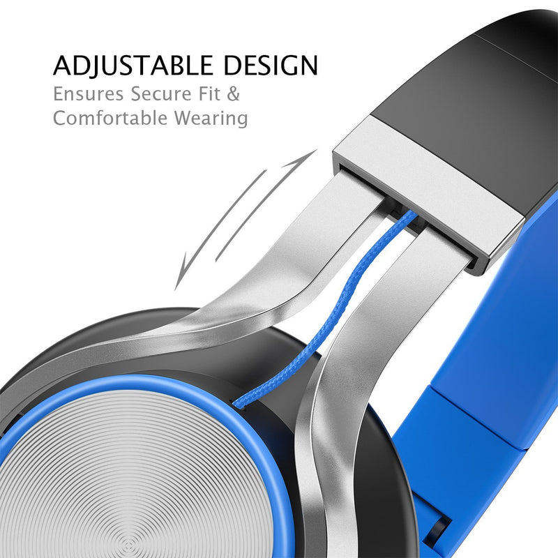 AILIHEN C8 Wired Headphones with Microphone and Volume Control Folding Lightweight Headset for Cellphones Tablets Chromebook Smartphones Laptop Computer PC Mp3/4 (Black/Blue) Black, Blue