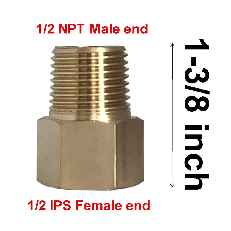 3 Pack NPT 1/2"Male x G1/2" Female Brass Pipe Fitting Reducer Thread Adapter