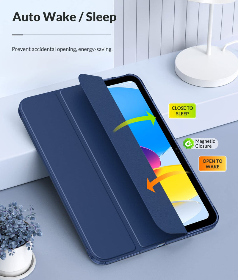 MoKo Case for New iPad 10th Generation Case 2022, iPad 10.9 Case with Soft TPU Translucent Frosted Back Cover, Slim Shell Stand Protective Case with Auto Wake/Sleep, Support Touch ID, Navy Blue