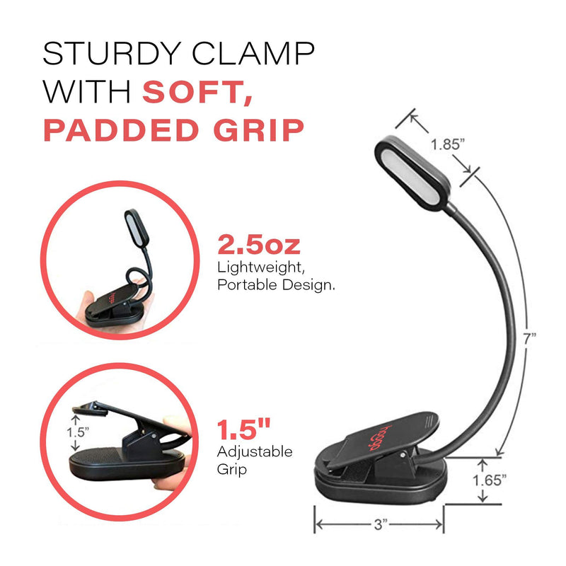 Book Light, Amber, Rechargeable, Blue Light Blocking Clip-On LED Reading Light by Hooga. 3 Brightness. 1600K Temp. Eye Care Light for Strain-Free, Healthy Eyes. Gift for Students, Kids, Book Worms. Amber Light